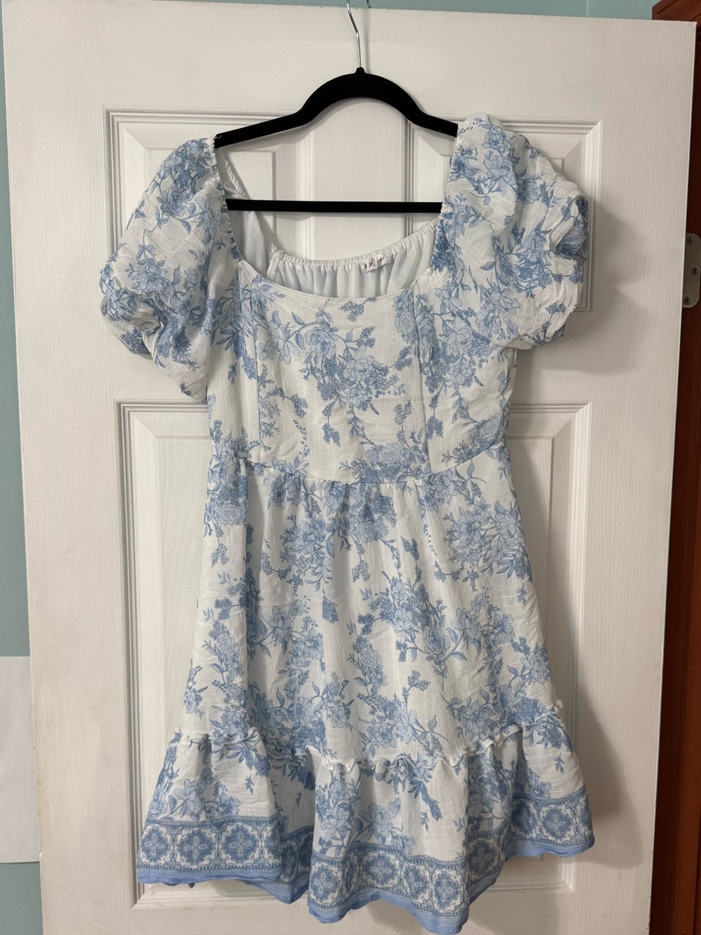 Blu Pepper White Mini Dress with Sky Blue Floral Print